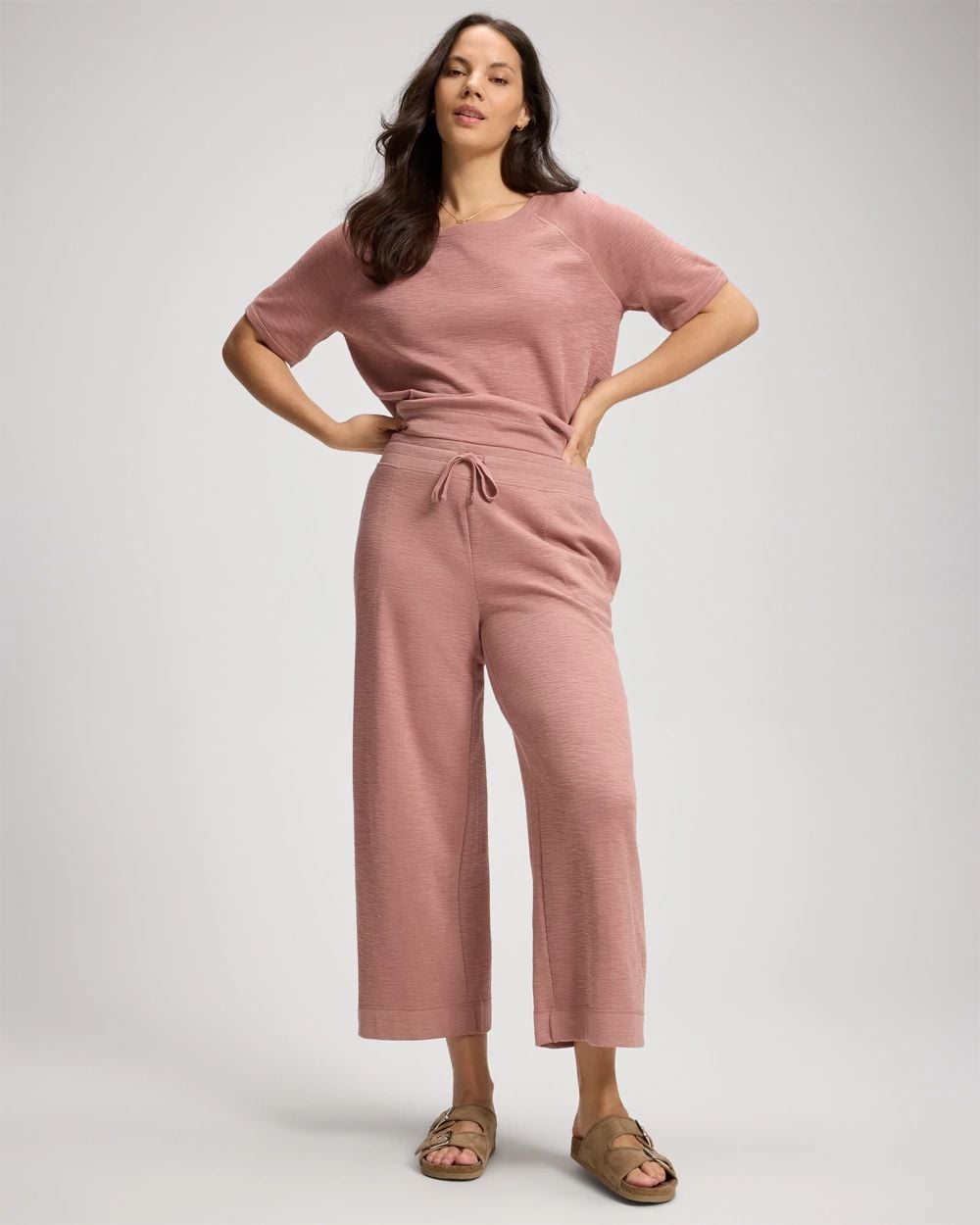 Slub French Terry Relaxed Wide Leg Ankle Pants | Soma